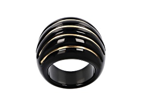 14K Gold Bold Carved Black Onyx Ring