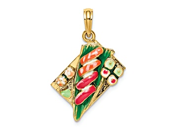 Picture of 14k Yellow Gold Multi-color Enameled 3D Sushi Plate Charm
