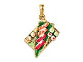 14k Yellow Gold Multi-color Enameled 3D Sushi Plate Charm