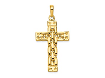 Picture of 14k Yellow Gold Polished and Textured Panther Link Style Cross Pendant