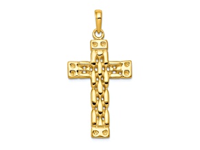 14k Yellow Gold Polished and Textured Panther Link Style Cross Pendant