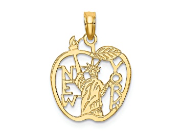 Picture of 14k Yellow Gold Textured Cut-out New York with Statue of Liberty in Apple pendant