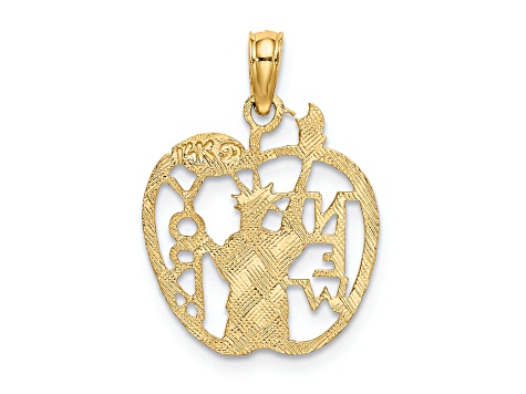 14k Yellow Gold Textured Cut-out New York with Statue of Liberty in Apple pendant