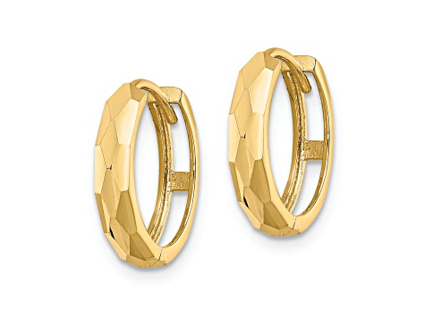 14K Yellow Gold 9/16" Polished Faceted Hinged Hoop Earrings