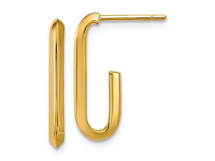 14k Yellow Gold 3/4 inch Polished Knife Edge Oval J-Hoop Earrings