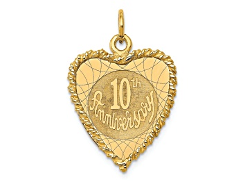 Picture of 14k Yellow Gold Textured and Laser Design Happy 10th Anniversary Heart Charm