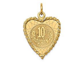 14k Yellow Gold Textured and Laser Design Happy 10th Anniversary Heart Charm