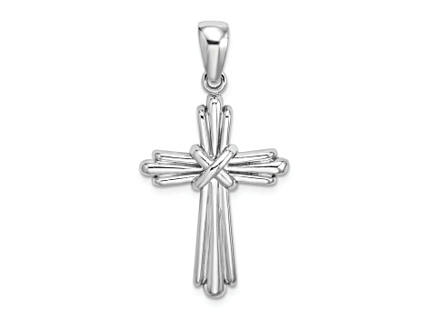 Rhodium Over 14K White Gold Polished Cross Charm Pendant