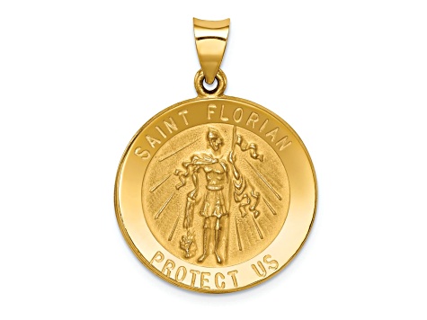 14k Yellow Gold Polished and Satin Saint Florian Medal Pendant