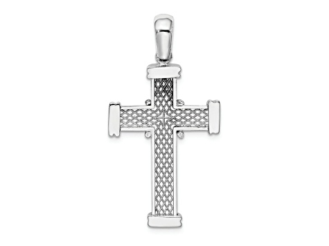 Rhodium Over 14K White Gold with X In Center Of Cross Charm Pendant