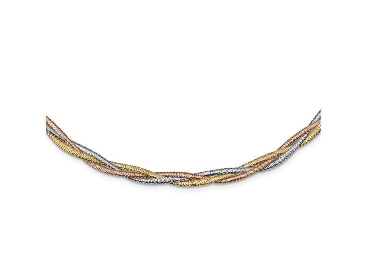 14k Yellow Gold and Rhodium Over 14k Yellow Gold Polished and Textured Mesh 17.75 Inch Necklace