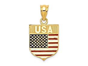 14k Yellow Gold Textured USA Flag Enameled Pendant
