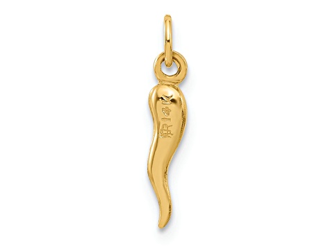 14k Yellow Gold Polished Hollow  Italian Horn Pendant