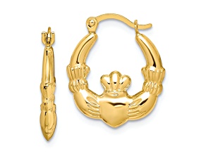 10k Yellow Gold 11/16" Claddagh Hoop Earrings