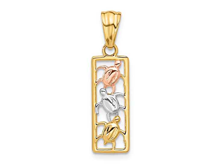 14k Tri-color Gold Polished Turtles Rectangle Pendant - 19DDPA | JTV