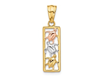 Picture of 14k Tri-color Gold Polished Turtles Rectangle Pendant