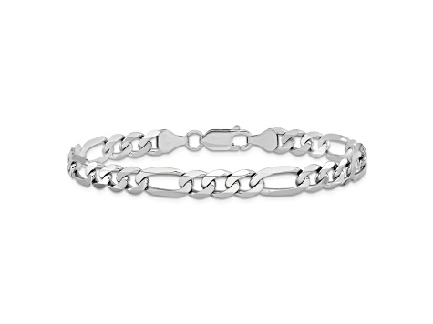 Rhodium Over 14k White Gold 7mm Flat Figaro Chain Bracelet