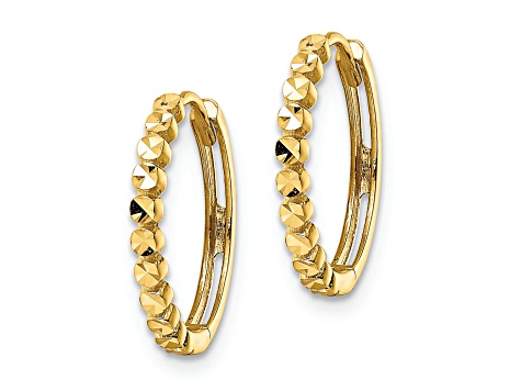 14k Yellow Gold 5/8" Diamond-cut Hinged Hoop Earrings