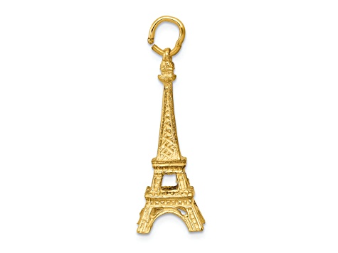 14k Yellow Gold Textured Eiffel Tower Charm Pendant