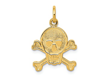 Picture of 14k Yellow Gold Textured Skull and Bones Charm