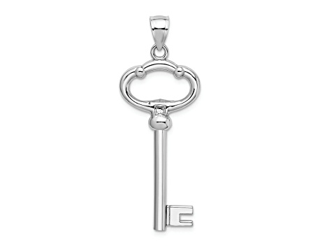 Rhodium Over 14k White Gold 3D Key To My Heart Key Charm