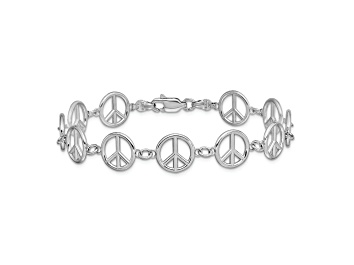Picture of Rhodium Over 14k White Gold Polished Peace Sign Bracelet