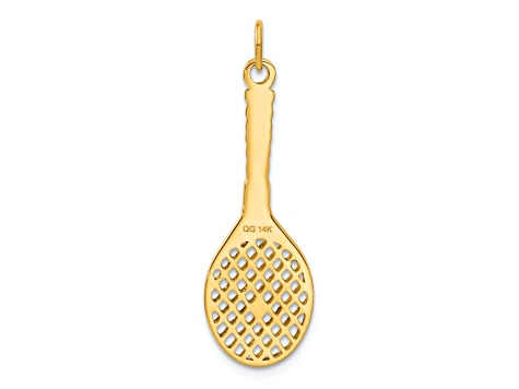 14k Yellow Gold Textured Tennis Racquet with Freshwater Pearl Charm