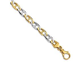 14K Two-tone Yellow and White Gold 6.5mm Hand-Polished Fancy Link Bracelet