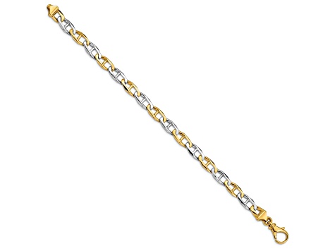 14K Two-tone Yellow and White Gold 6.5mm Hand-Polished Fancy Link Bracelet