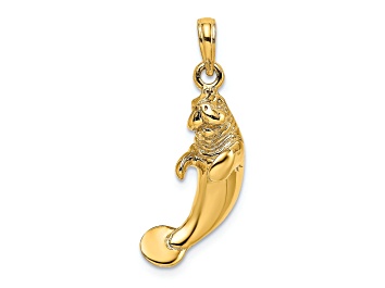 Picture of 14k Yellow Gold 3D Polished and Textured Manatee Charm