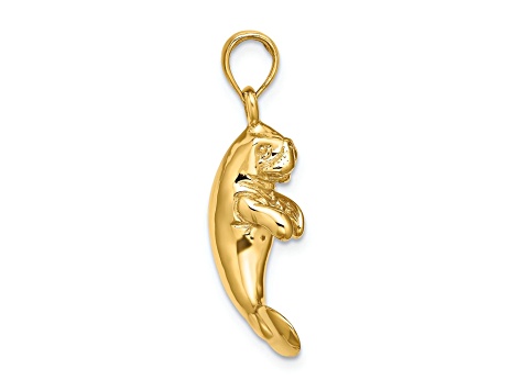 14k Yellow Gold 3D Polished and Textured Manatee Charm