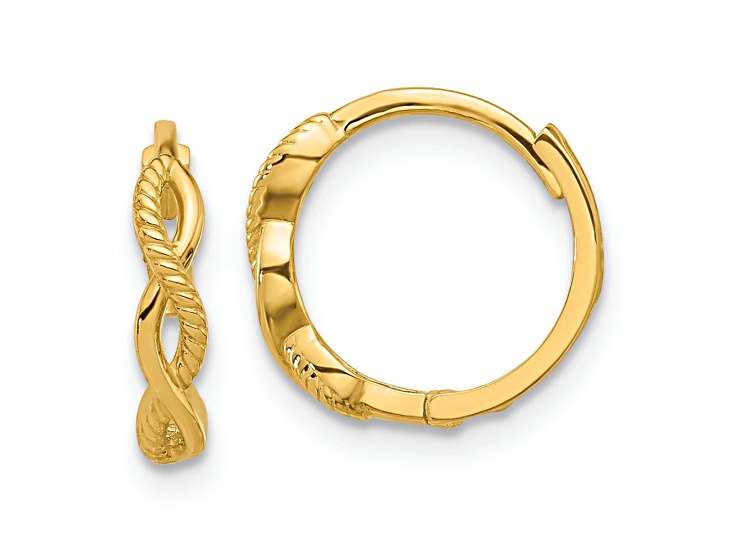 14k Yellow Gold Polished and Textured 1/2" Braided Hinged Hoop Earrings