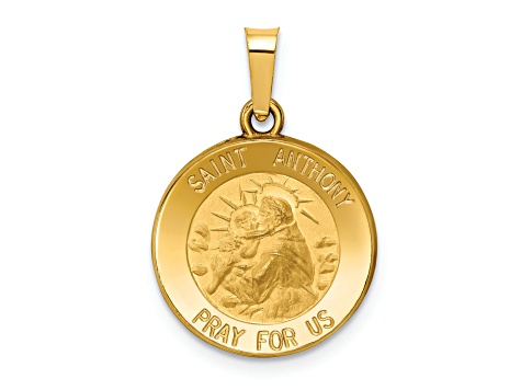 14K Yellow Gold Polished and Satin St. Anthony Medal Hollow Pendant