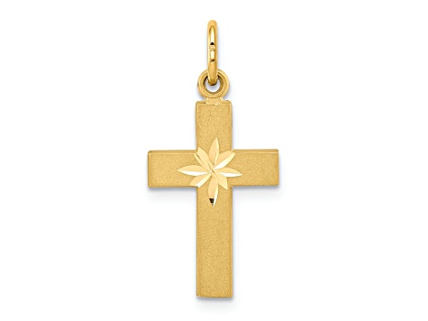 14k Yellow Gold Diamond-Cut and Brushed Small Cross Pendant