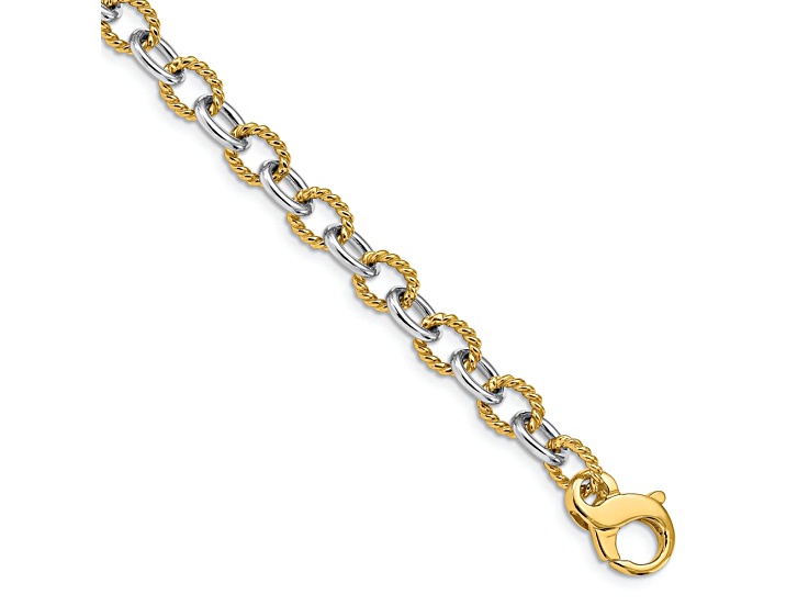 14k Yellow Gold and 14k White Gold 6.5mm Hand-polished and Textured Fancy Link Bracelet