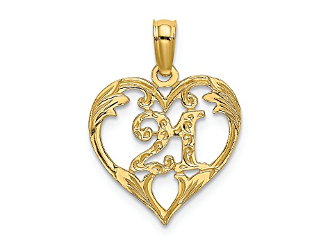 14k Yellow Gold Textured 21 In Heart Charm