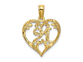 14k Yellow Gold Textured 21 In Heart Charm
