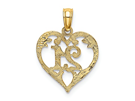 14k Yellow Gold Textured 21 In Heart Charm