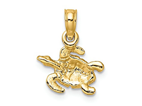 14k Yellow Gold Textured and Enameled Sea Turtle Pendant