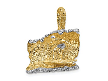 Picture of 14k Yellow Gold and Rhodium Over 14k Yellow Gold 3D Textured Surfer In Wave Charm