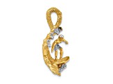 14k Yellow Gold and Rhodium Over 14k Yellow Gold 3D Textured Surfer In Wave Charm