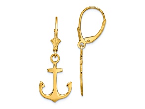 14K Yellow Gold 2D Polished Anchor Dangle Earrings