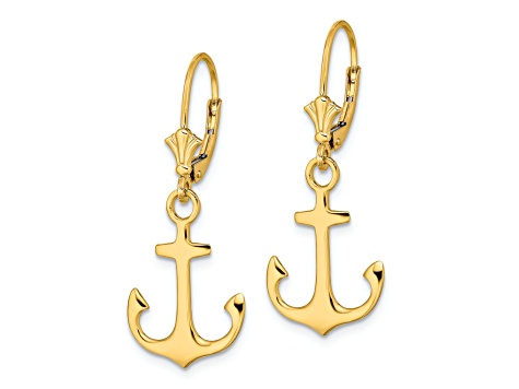 14K Yellow Gold 2D Polished Anchor Dangle Earrings