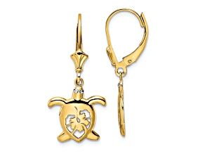 14K Two-tone Gold Diamond-Cut Floral Turtle Dangle Earrings