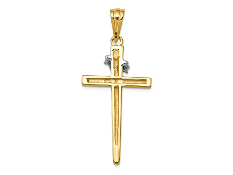 14K Yellow and White Gold Cross with Crown of Thorns Pendant