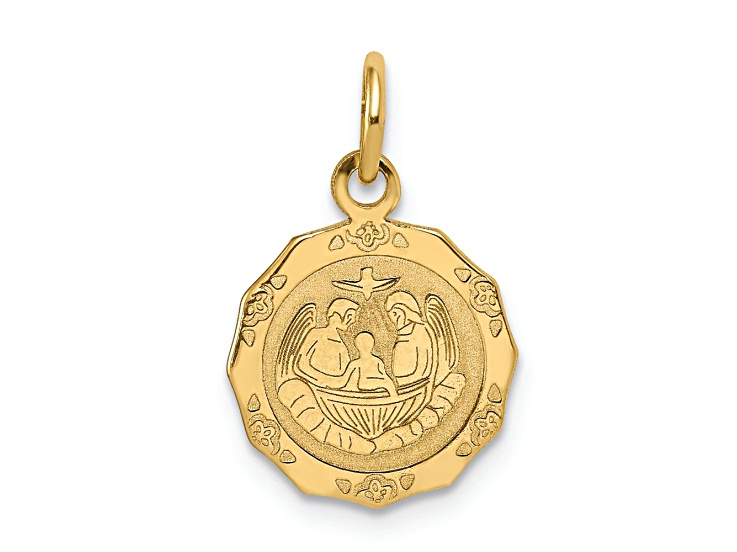 14k Yellow Gold Textured Baptism Spanish Recuerdo Del Bautismo on Back Charm