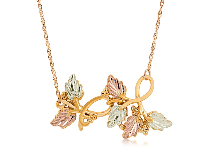 10k 12k Black Hills Gold Pendant W 14k GF Chain BHG Leaf