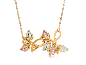 Black Hills Gold 10k Yellow Gold & 12k Gold Grape Leaf Necklace With 14k Yellow Gold Filled Chain