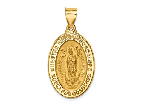 14k Yellow Gold Polished and Satin Spanish Lady Of Guadalupe Medal Pendant