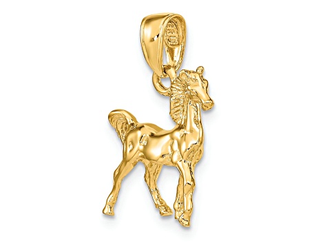 14k Yellow Gold Solid 3D Polished Horse Pendant